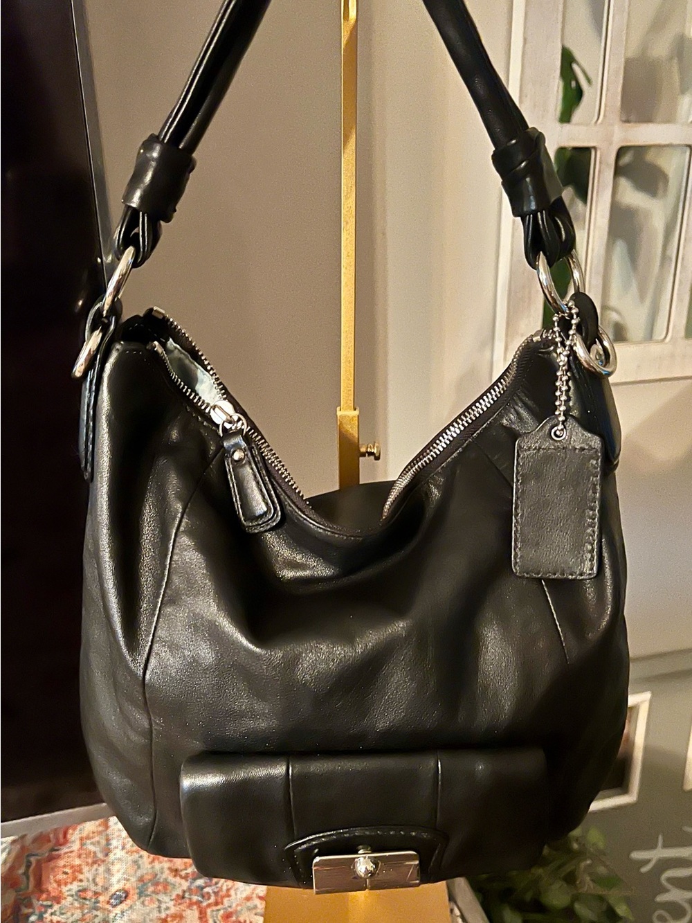Coach 2009 Kristin Black Leather Shoulder Hobo Bag